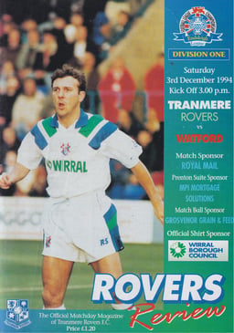 Tranmere Rovers v Watford Match Programme 1994-12-03